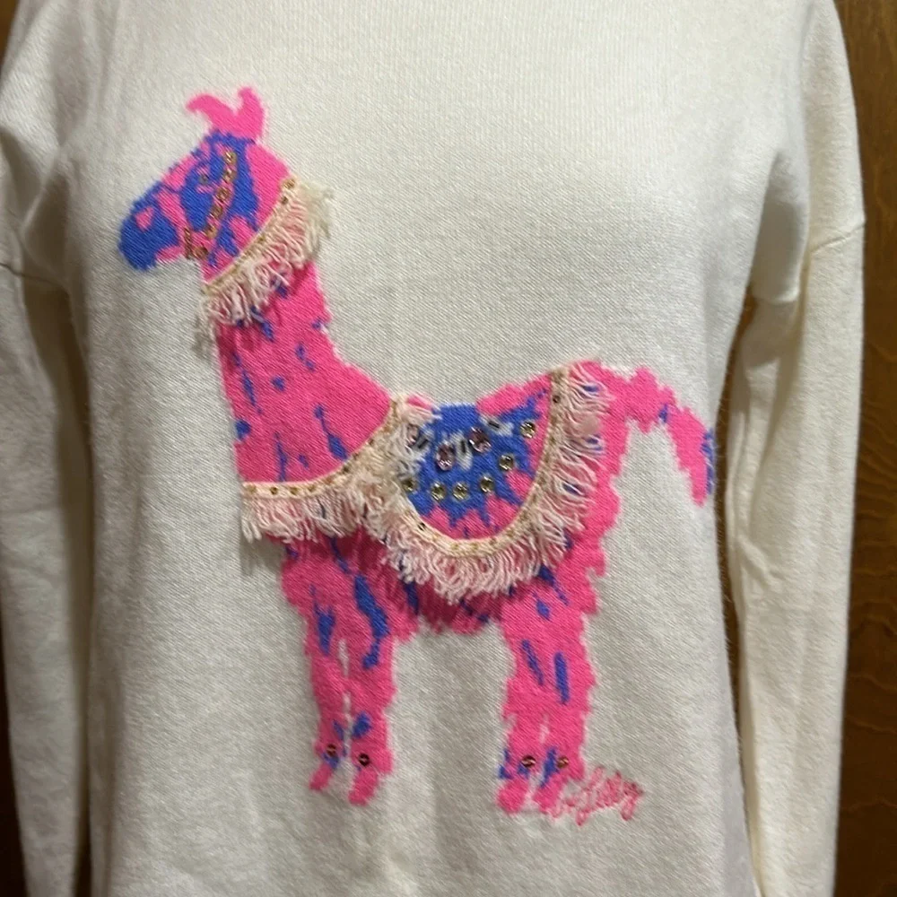 Lilly Pulitzer Cashmere Embellished Llama Fringe Sweater Size S - EUC - Picture 2 of 5